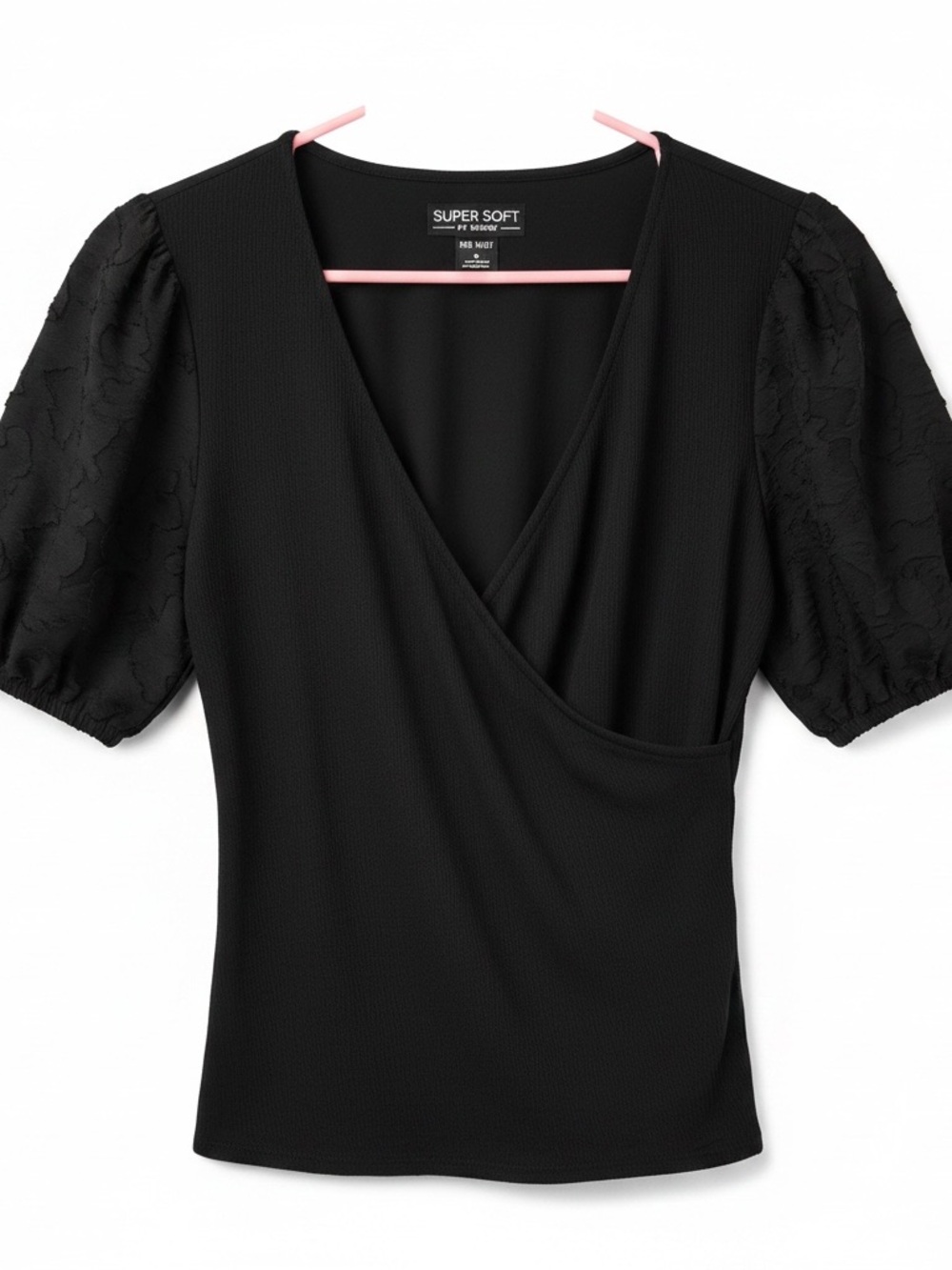 Torrid Super Soft  Black Puff-Sleeve Wrap Top size 0/ Large